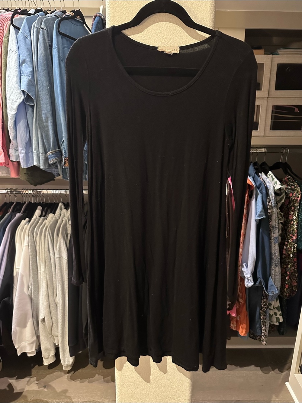 Black Long-Sleeve Swing Dress — Classic Everyday Essential